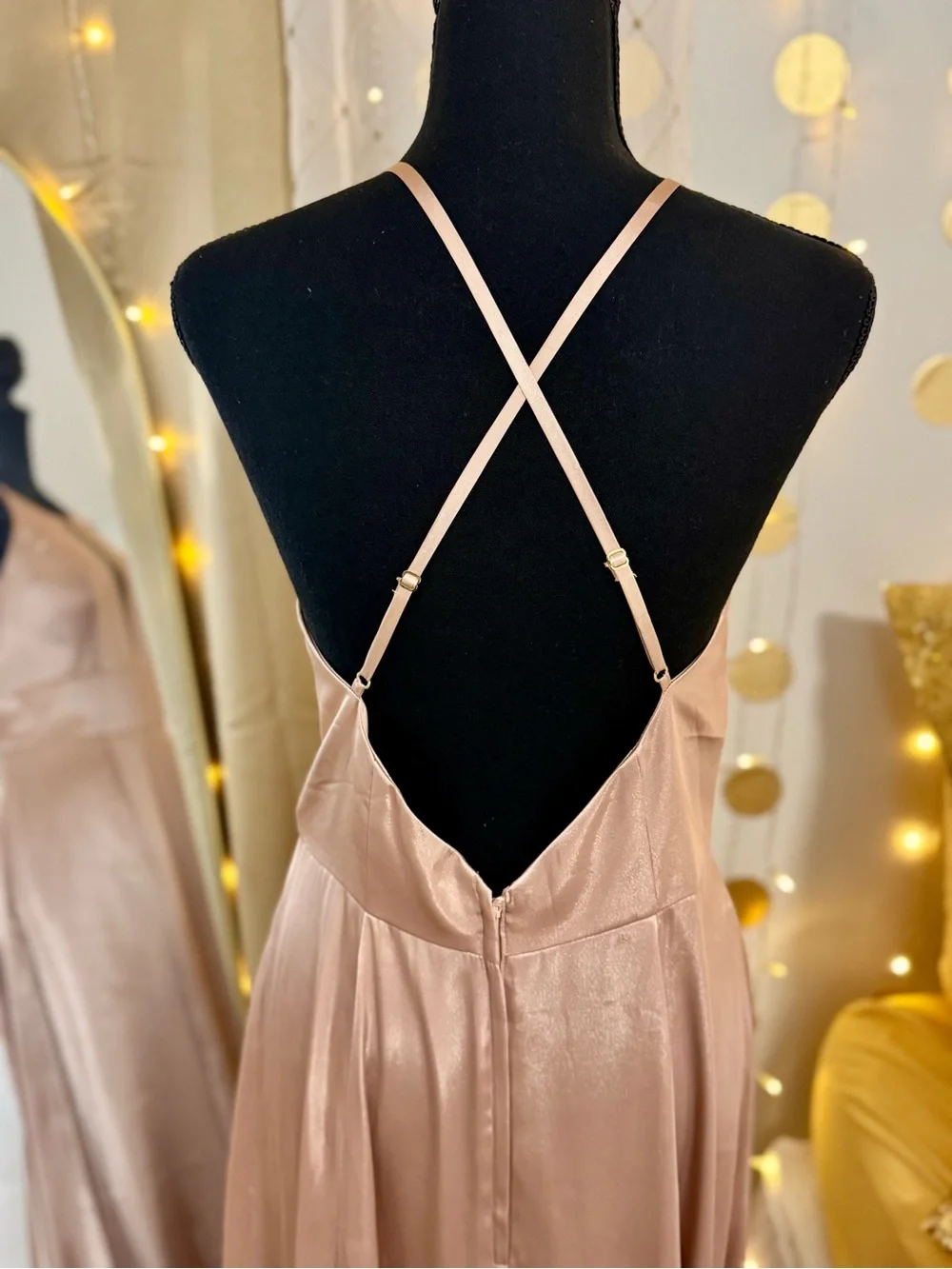 David’s Bridal Satin Charmeuse Bridesmaid Dress Size 8 Champagne Slit Backless - Picture 5 of 7